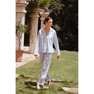 Piyama Felicity Frill Set Pinstripe Blue Medium New With Tags